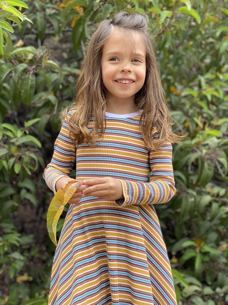 Vignette from Magpie & Mabel Gold Multi Stripe Abbey Dress