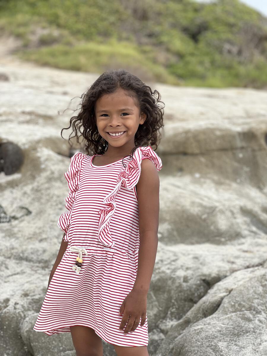 Vignette Girls Jo Dress - Ivory/Red Stripe