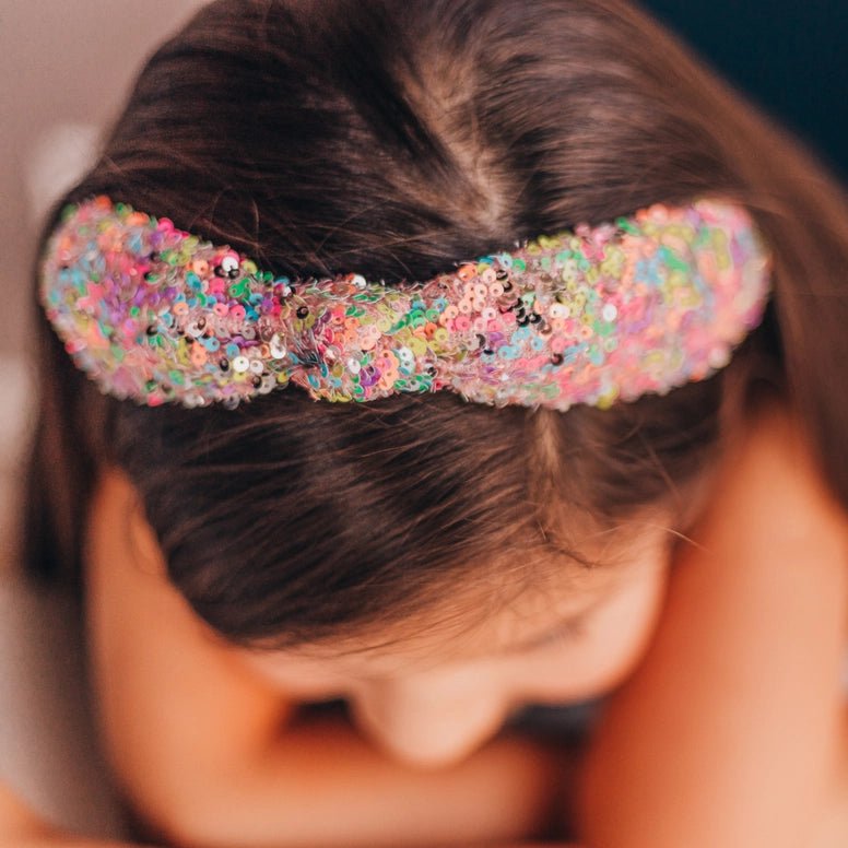 Frog Sac Sparkly Sequin Knot Headband - Rainbow