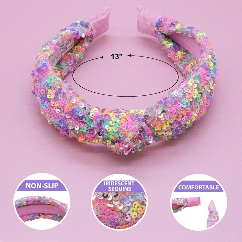 Frog Sac Sparkly Sequin Knot Headband - Rainbow