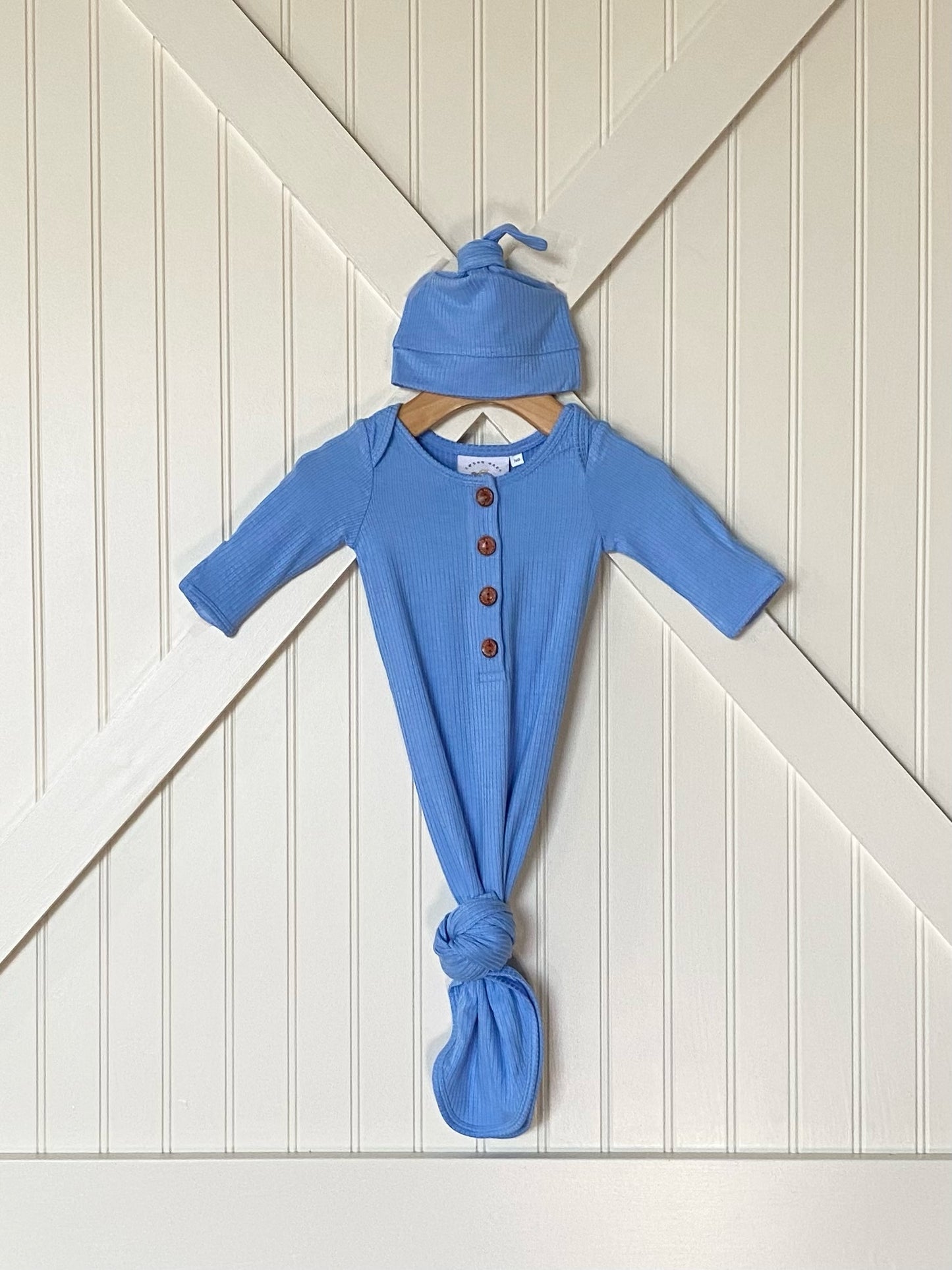 Swoon Baby Blue Bamboo Ribbed Gown Set Style 22-93