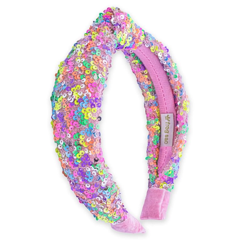 Frog Sac Sparkly Sequin Knot Headband - Rainbow