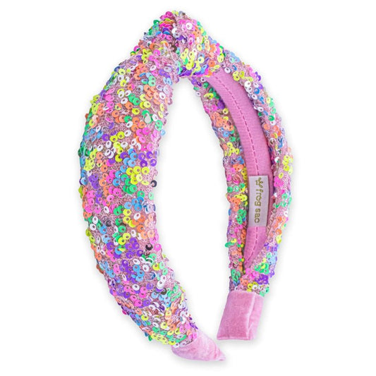 Frog Sac Sparkly Sequin Knot Headband - Rainbow