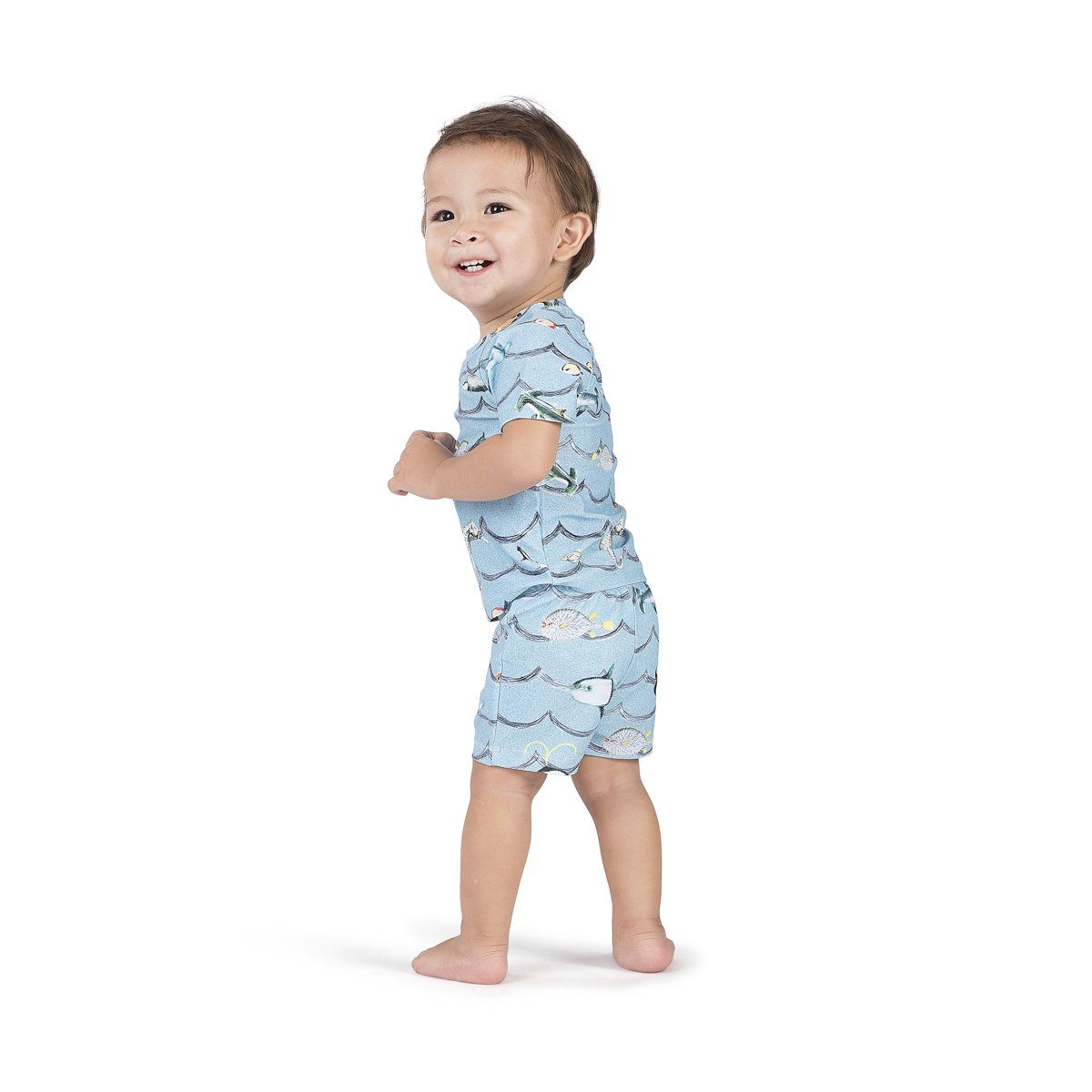 Little Wings by Paper Wings Waves Short Sleeve Rash Guard Swimsuit Set