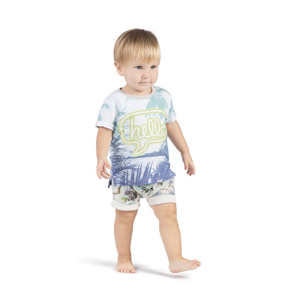 Little Wings Hello Cuff T-Shirt and Boys Hawaiian Print Shorts Set