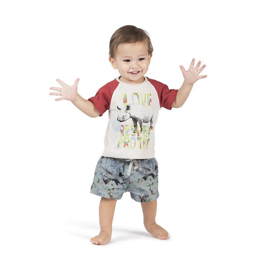 Little Wings Love Respect Protect Rhino T-Shirt and Hawaiian Print Shorts Set