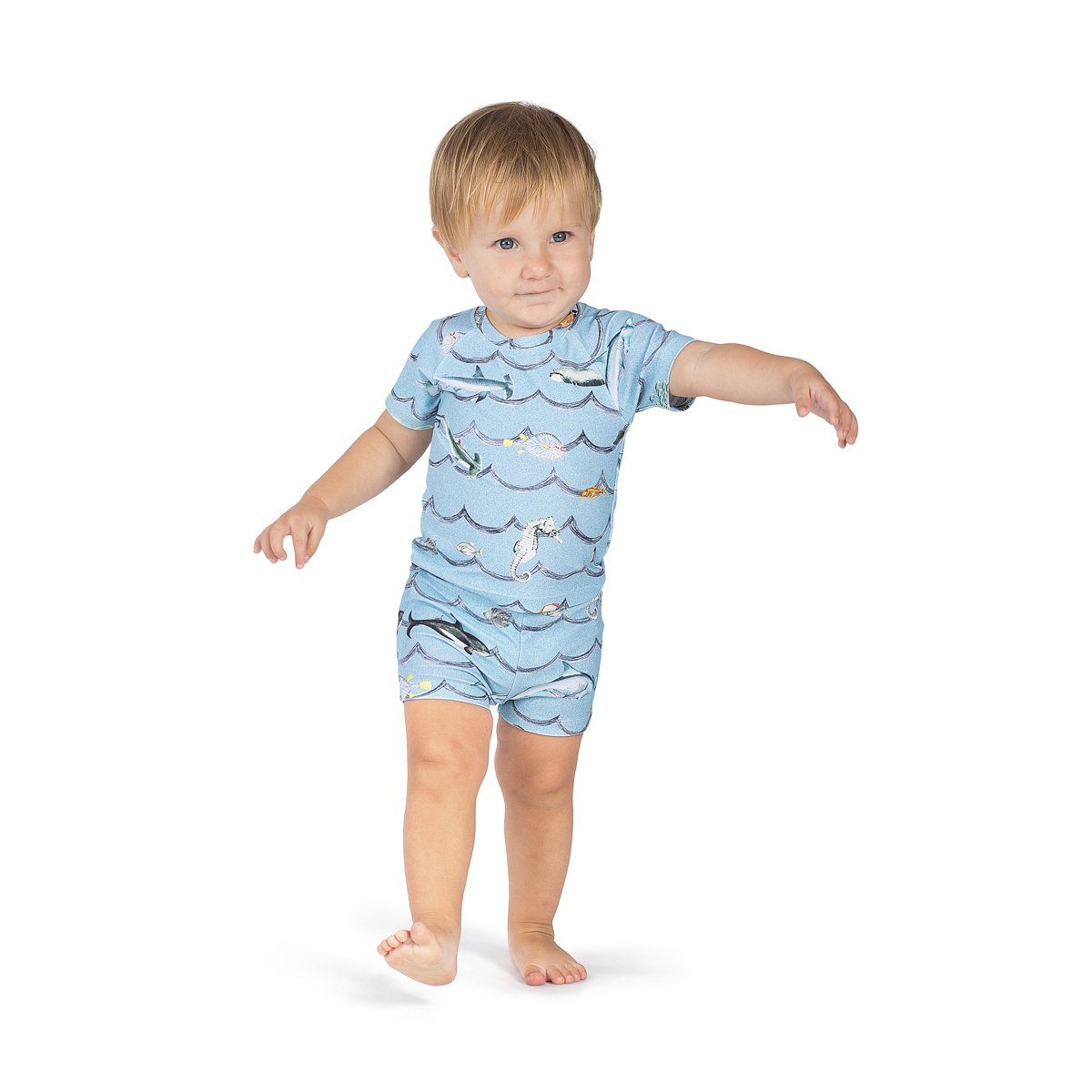 Little Wings by Paper Wings Waves Short Sleeve Rash Guard Swimsuit Set