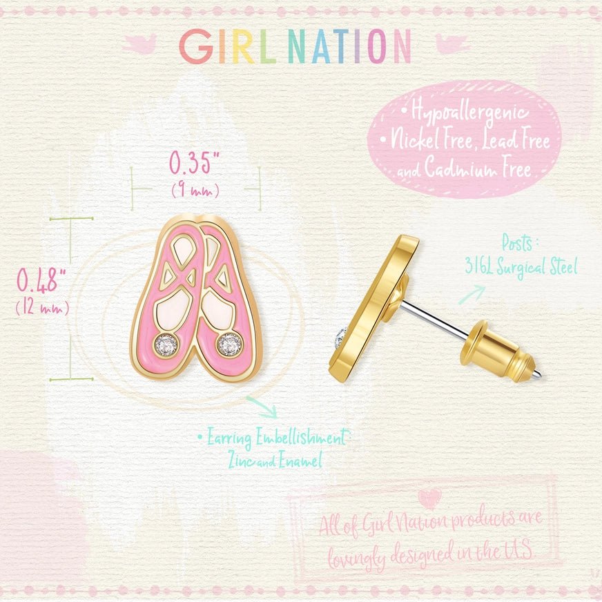 Girl Nation Cutie Stud Earrings - Ballet Slippers
