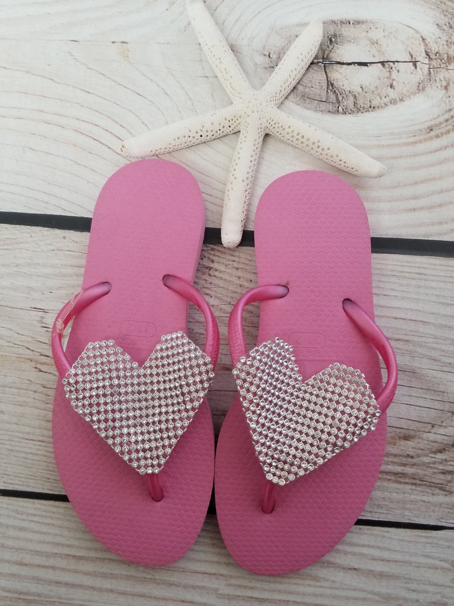 Planet Sea Light Silver Heart Flip Flops