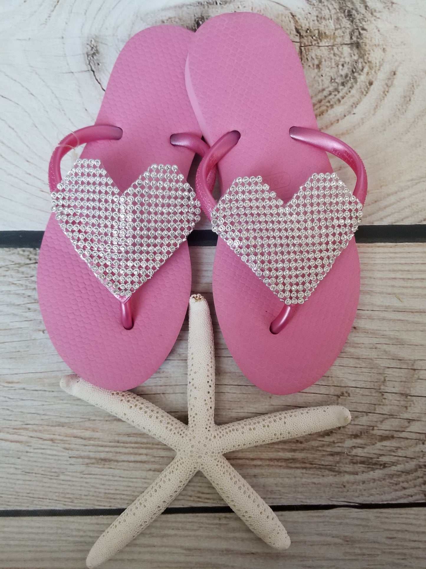 Planet Sea Light Silver Heart Flip Flops