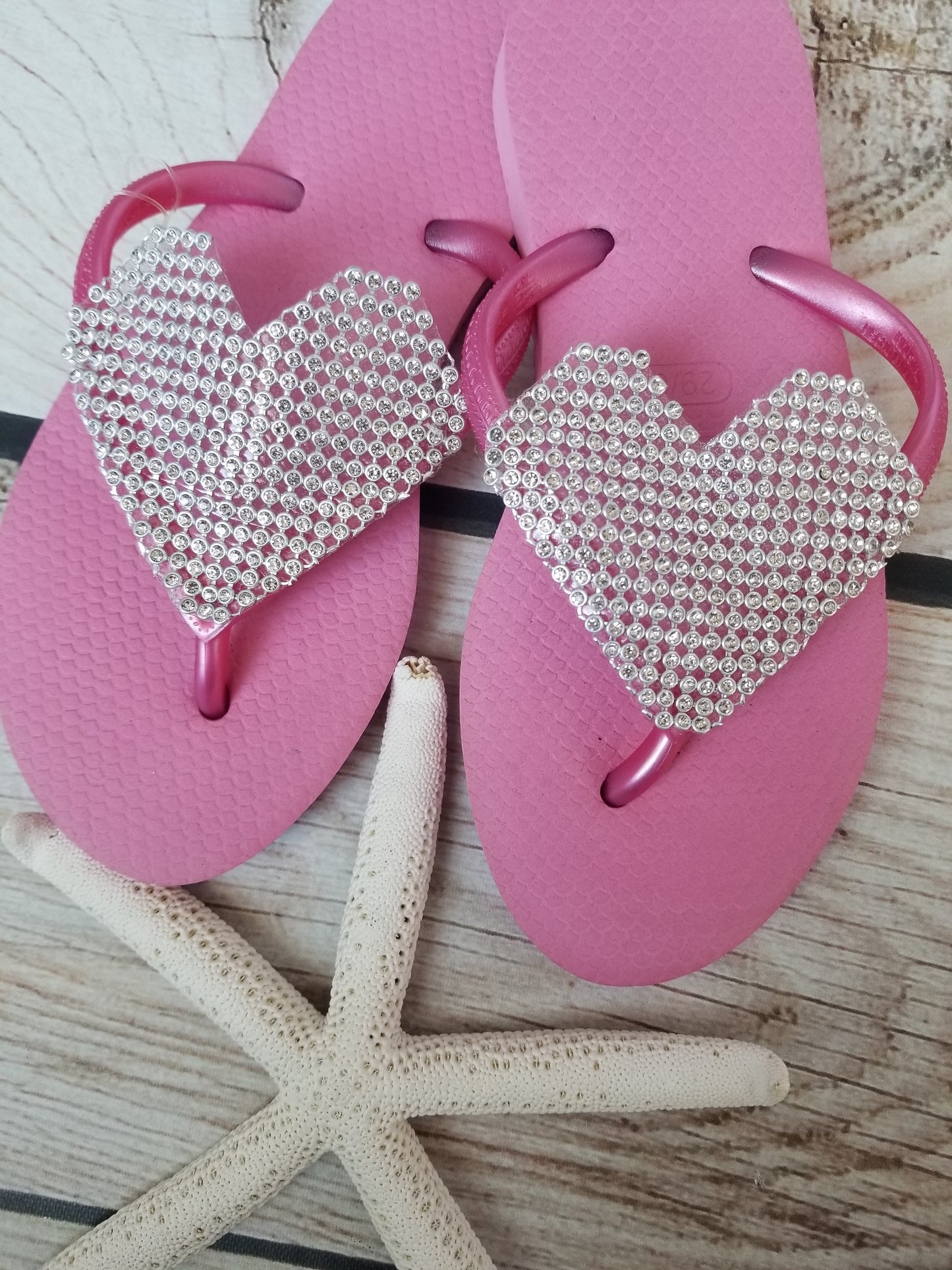 Planet Sea Light Silver Heart Flip Flops