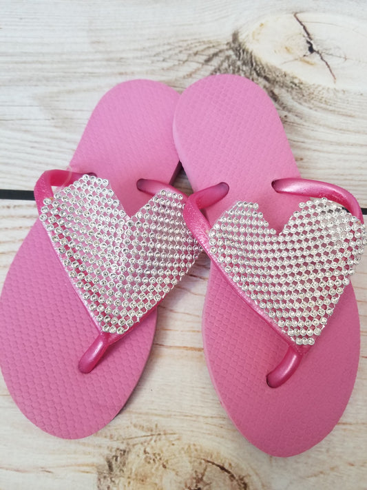 Planet Sea Light Silver Heart Flip Flops