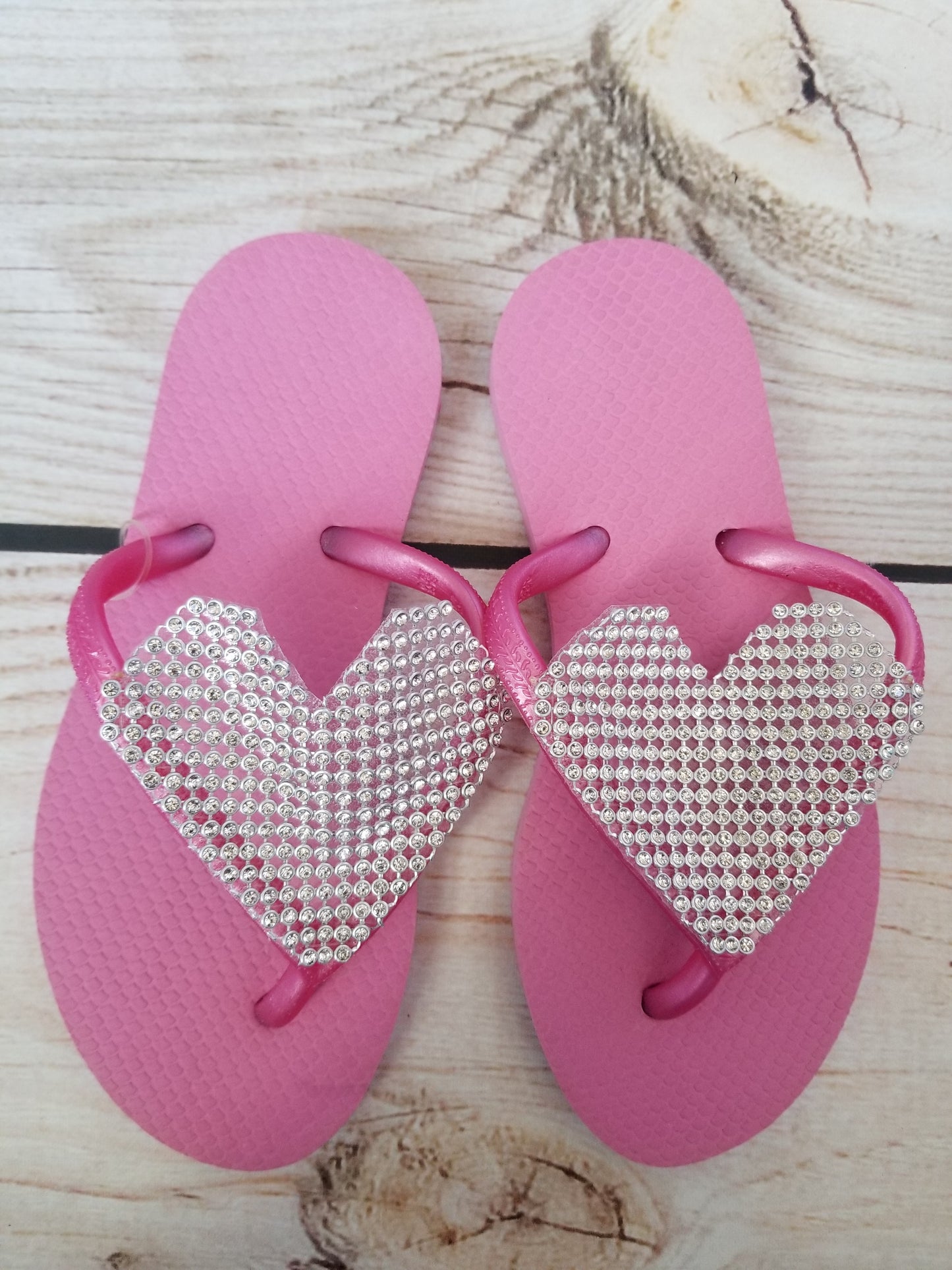 Planet Sea Light Silver Heart Flip Flops