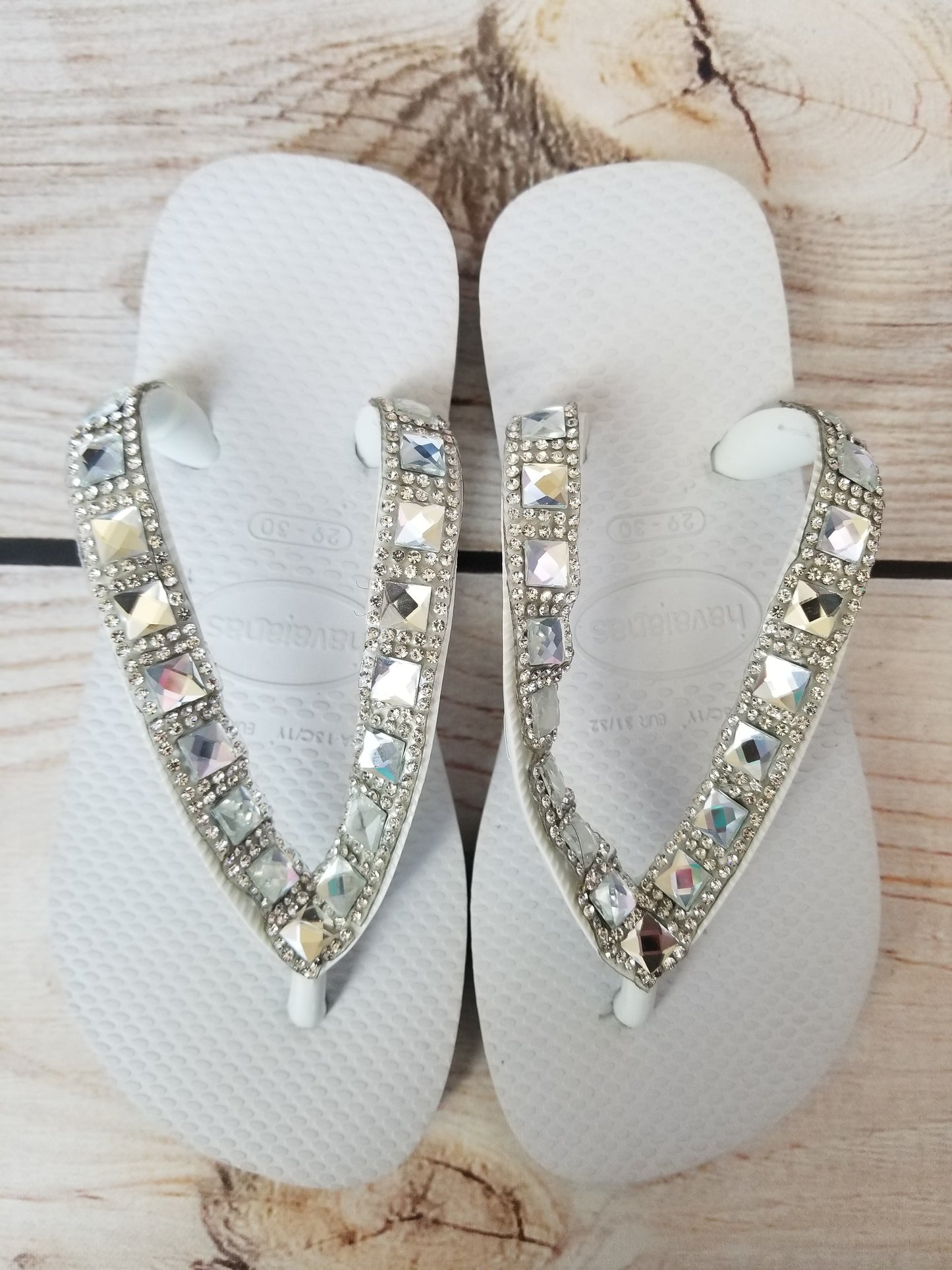 Planet Sea Diamond Silver Clear Stones Flip Flops
