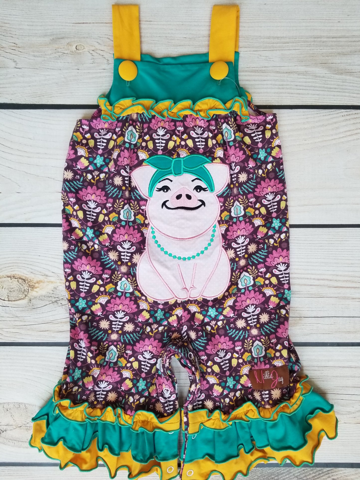 Millie Jay Polly the Pig Applique Jay Romper