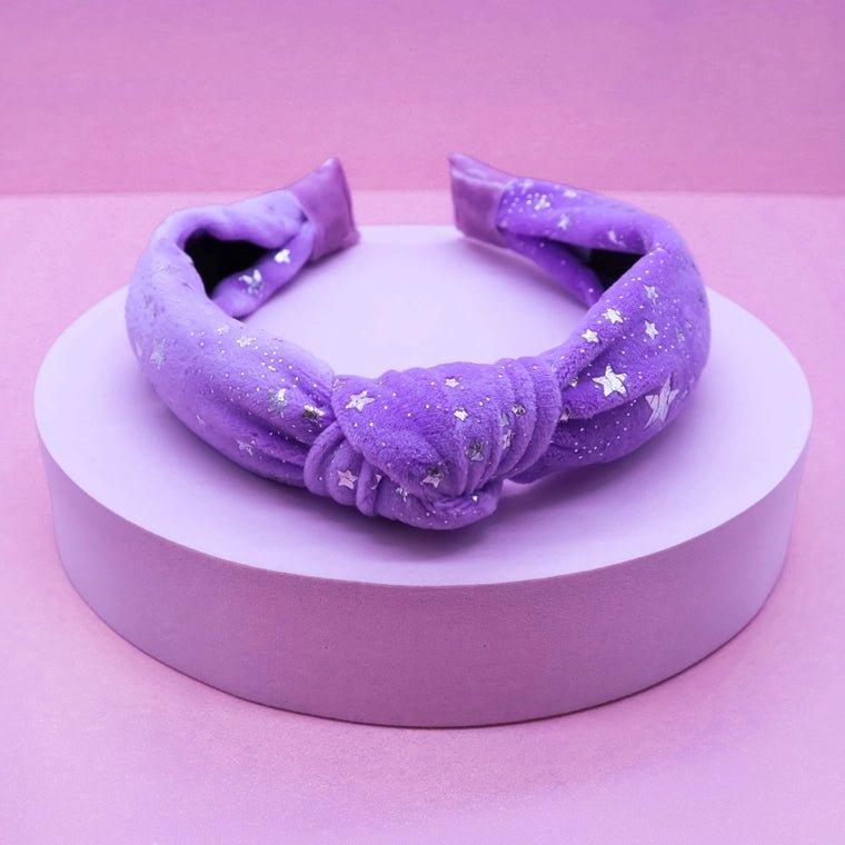 Frog Sac Metallic Star Velvet Knot Headband - Purple