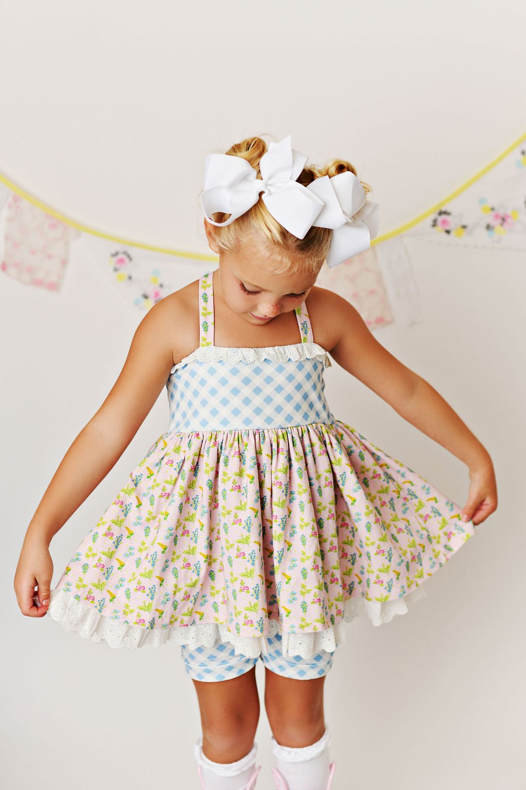 Serendipity Clothing Blue Bonnet Eyelet Trim Tunic Top with Shorties