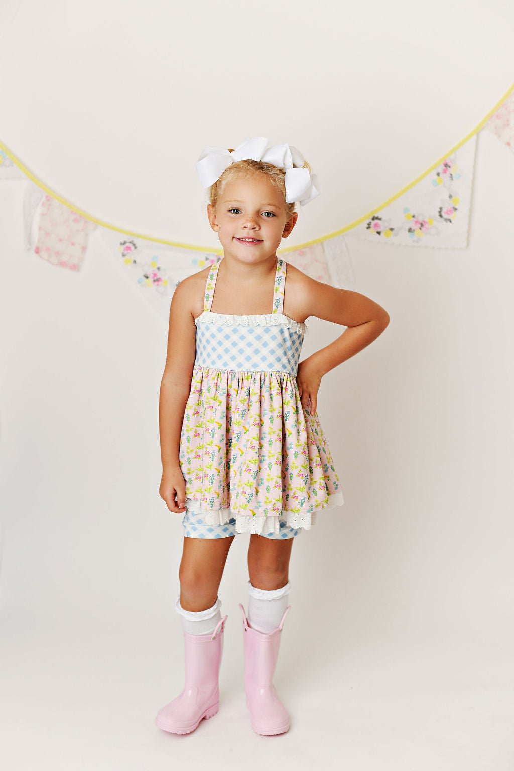 Serendipity Clothing Blue Bonnet Eyelet Trim Tunic Top with Shorties Serendipity Clothing Blue Bonnet Eyelet Trim Tunic Top with Shorties