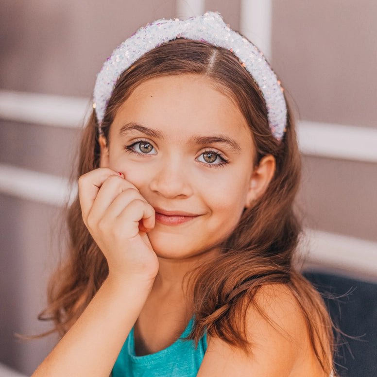 Frog Sac Sparkly Sequin Knot Headband - White