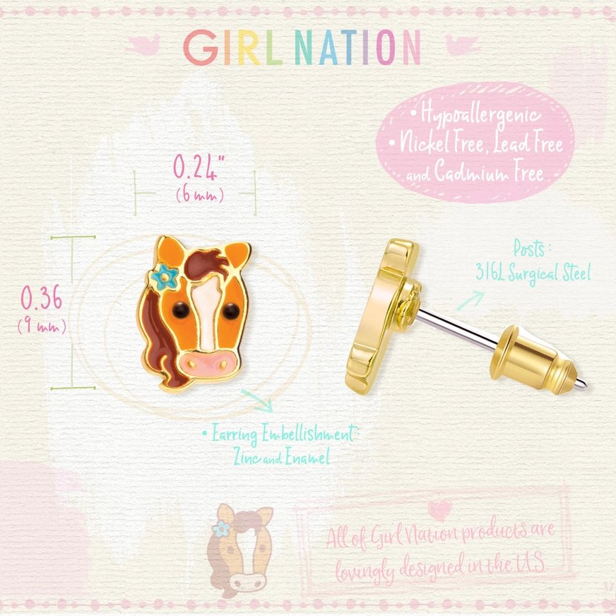 Girl Nation Cutie Stud Earrings - Pretty Pony