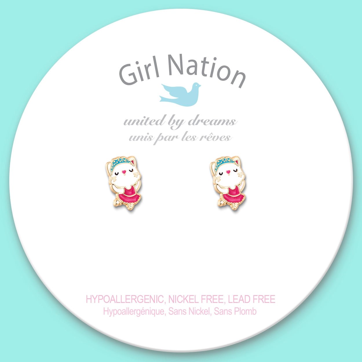 Girl Nation Cutie Stud Earrings - Ballerina Kitty