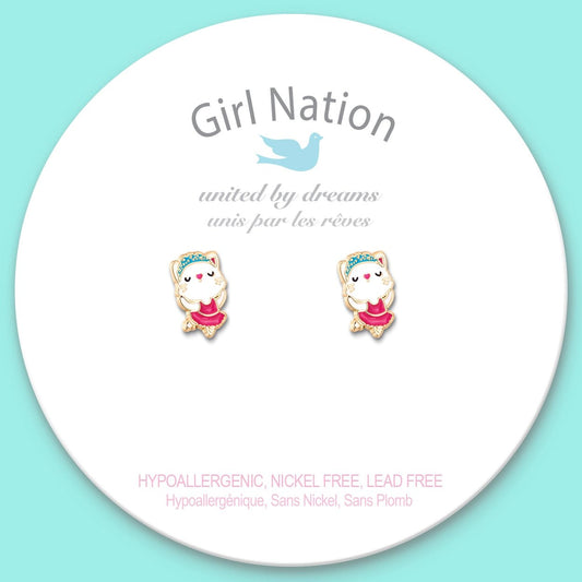 Girl Nation Cutie Stud Earrings - Ballerina Kitty