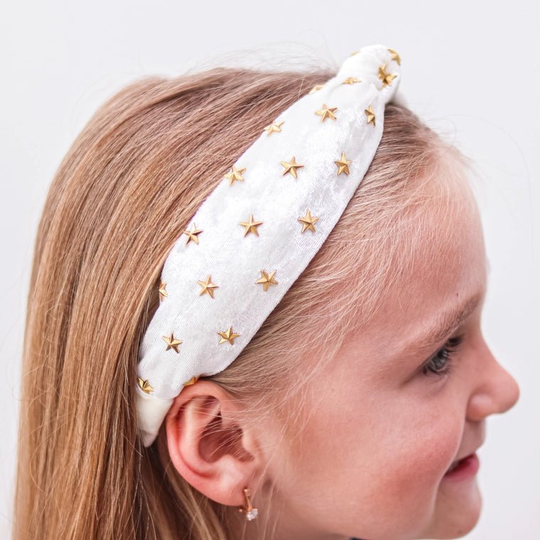 Frog Sac Studded Crushed Velvet Knot Headband - Gold Star
