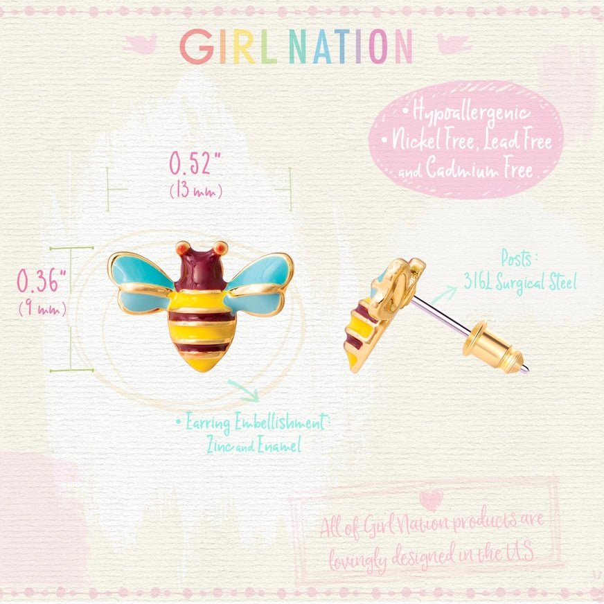 Girl Nation Cutie Stud Earrings - Buzzing Bee