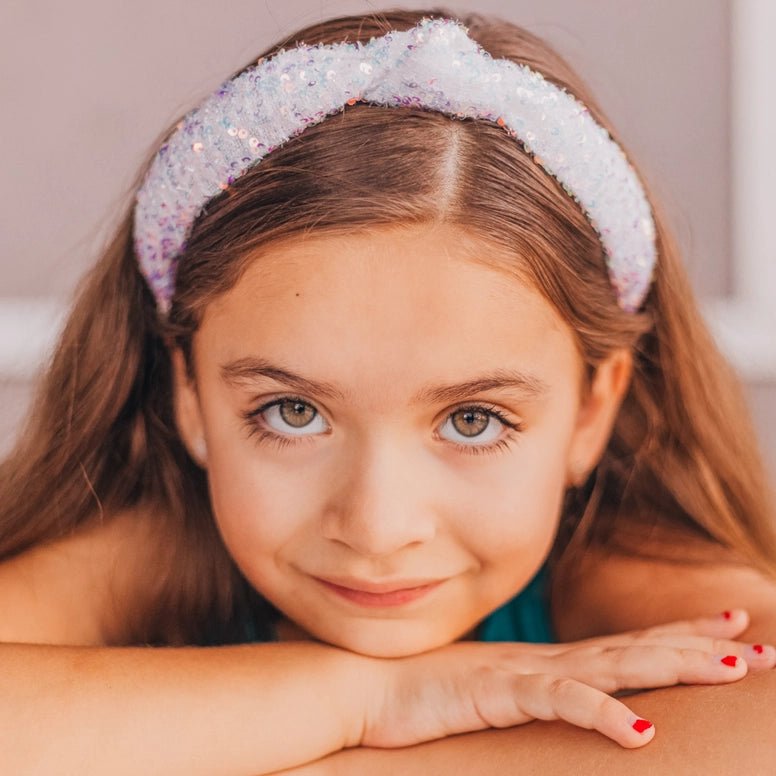 Frog Sac Sparkly Sequin Knot Headband - White
