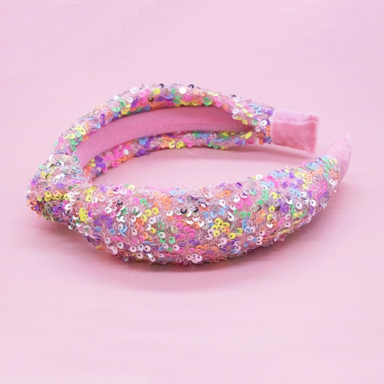 Frog Sac Sparkly Sequin Knot Headband - Rainbow