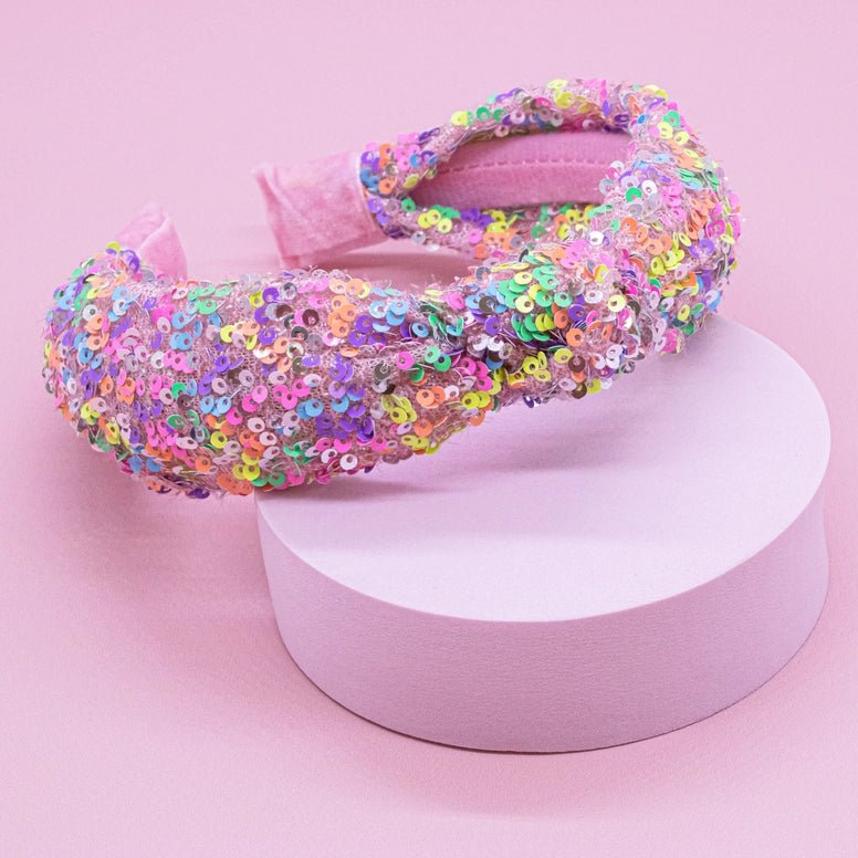 Frog Sac Sparkly Sequin Knot Headband - Rainbow