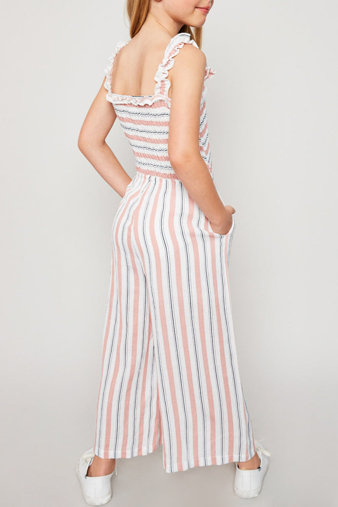Hayden Girls Stripe Smocked Palazzo Jumper - Pink