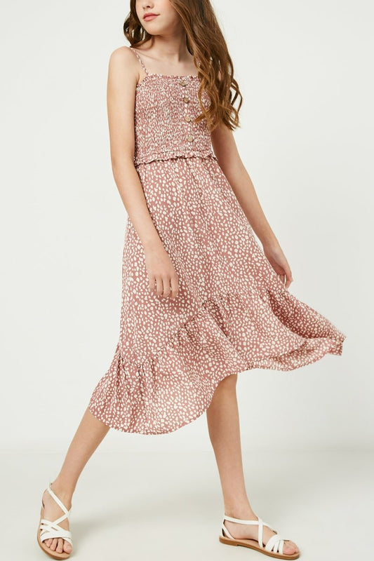Hayden Girls Tie Shoulder Smocked Ruffle Detail Midi Dress - Mauve