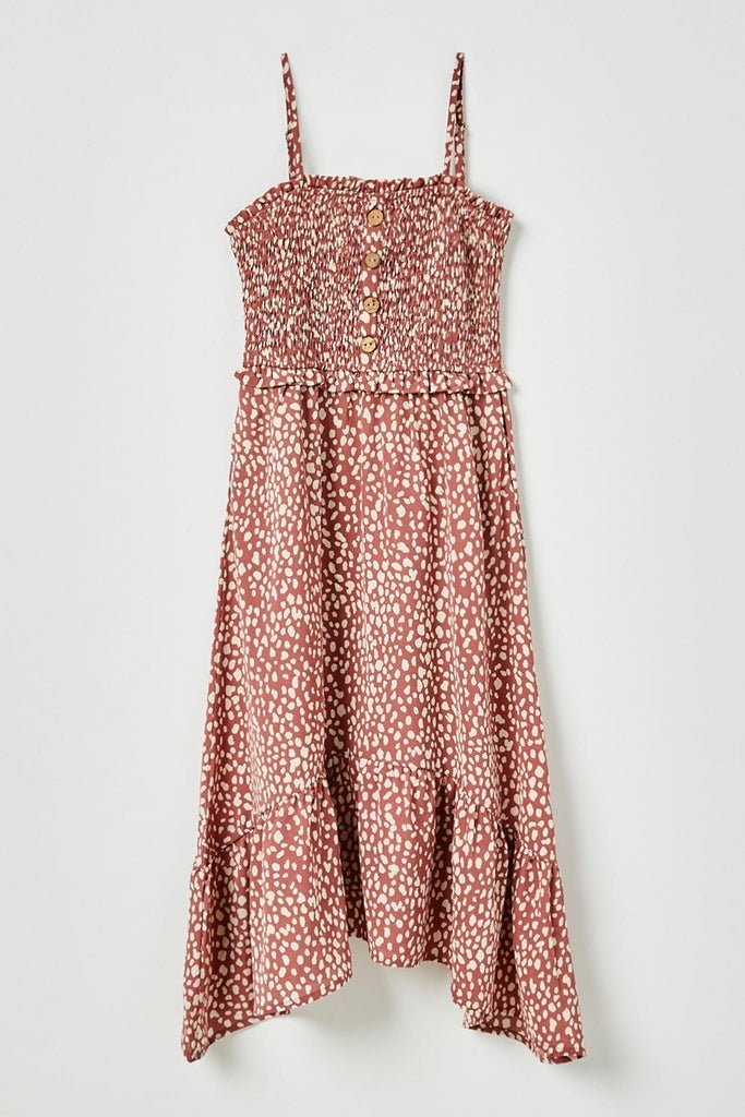 Hayden Girls Tie Shoulder Smocked Ruffle Detail Midi Dress - Mauve