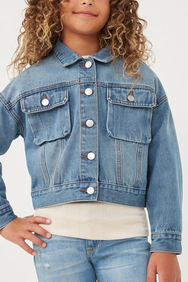 Hayden Girls Cargo Pocket Washed Denim Jacket