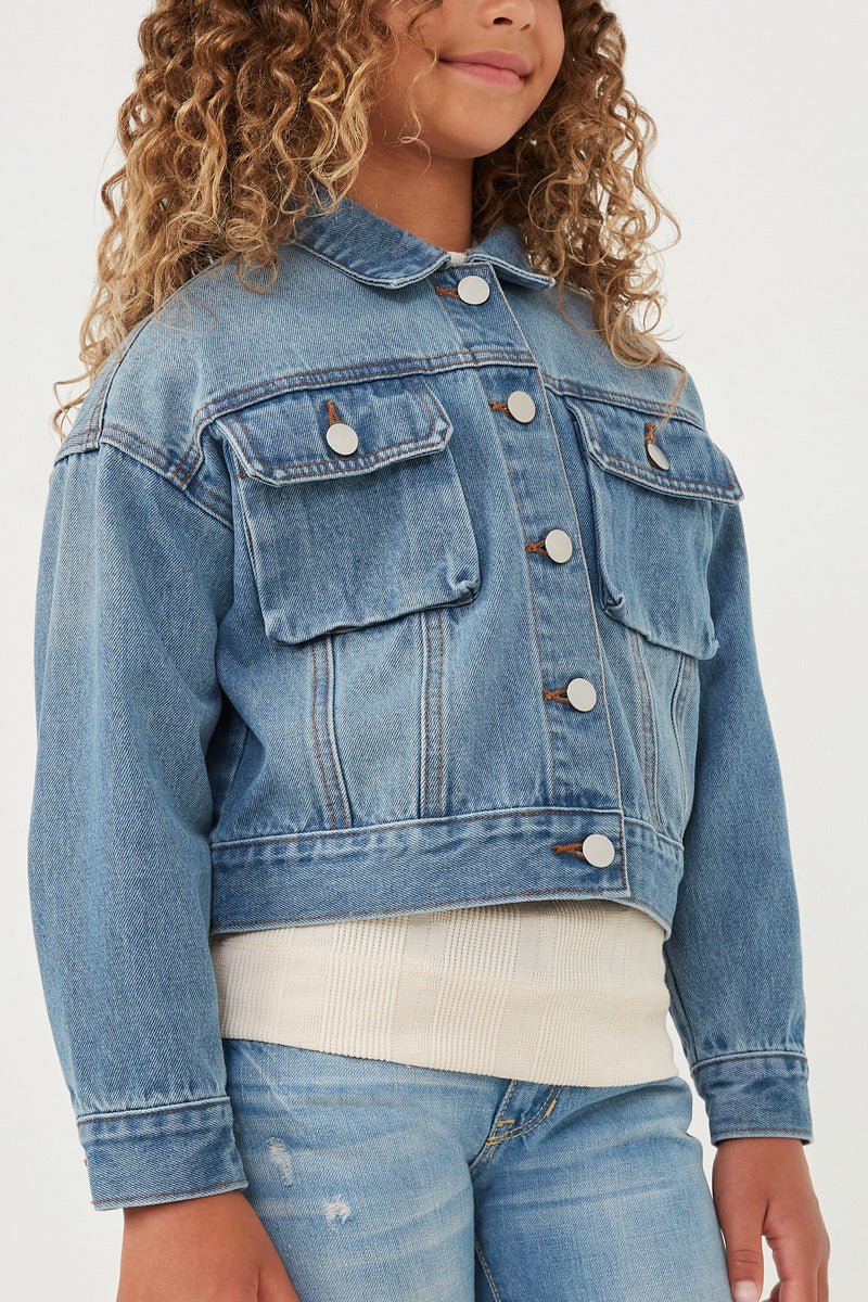 Hayden Girls Cargo Pocket Washed Denim Jacket