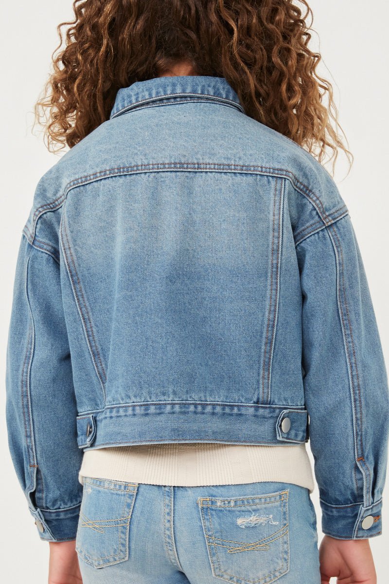 Hayden Girls Cargo Pocket Washed Denim Jacket