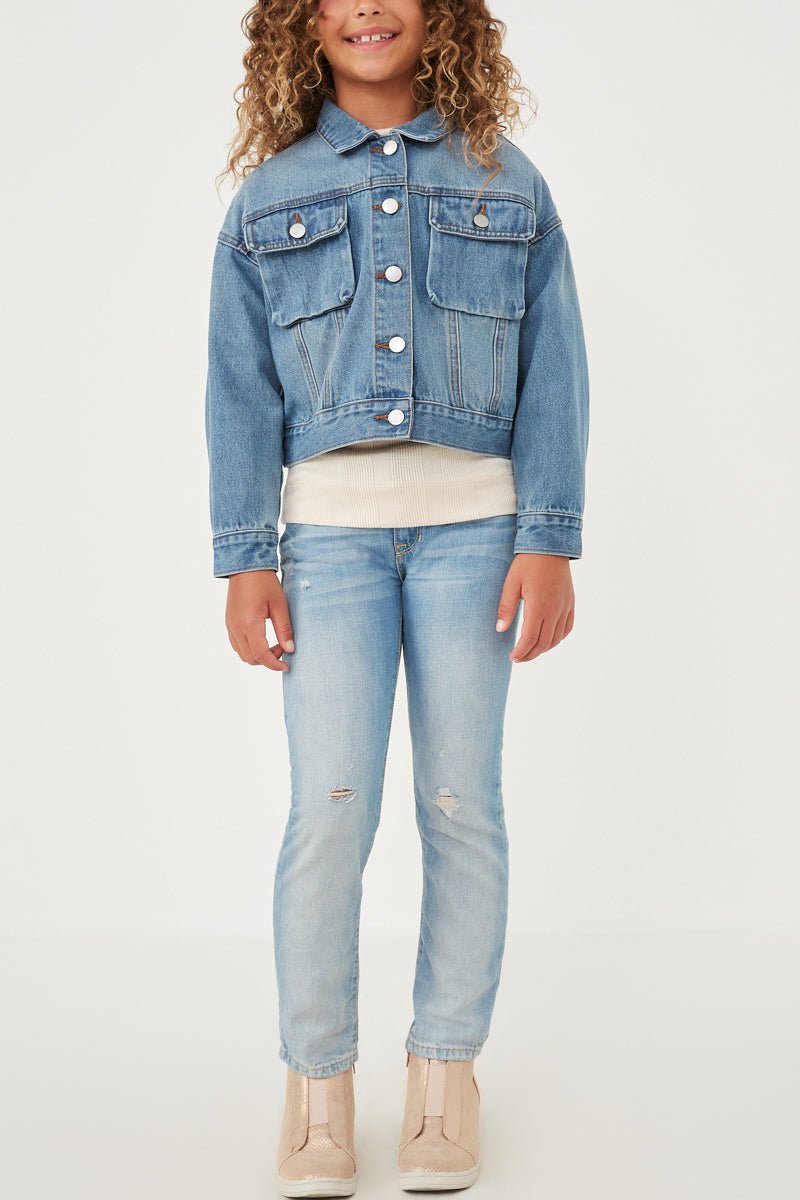 Hayden Girls Cargo Pocket Washed Denim Jacket