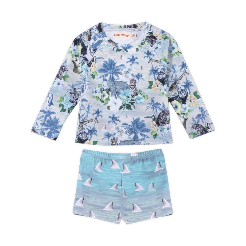 Little Wings by Paper Wings Long Sleeve Dolphins and Sharks Rash Guard Swim Set