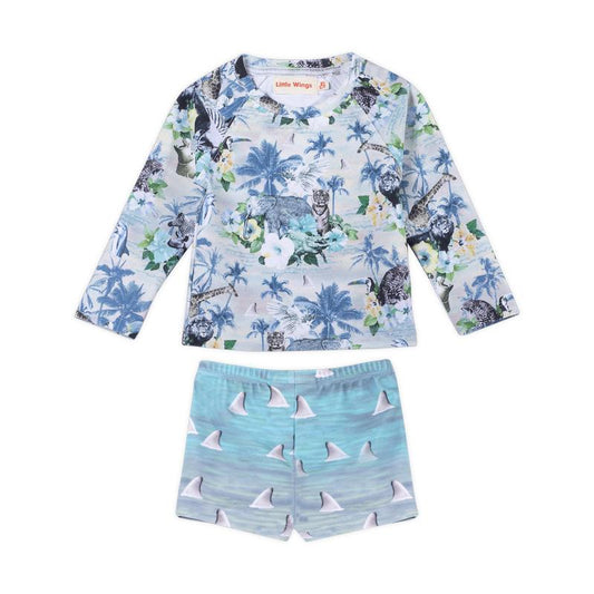 Little Wings by Paper Wings Long Sleeve Dolphins and Sharks Rash Guard Swim Set