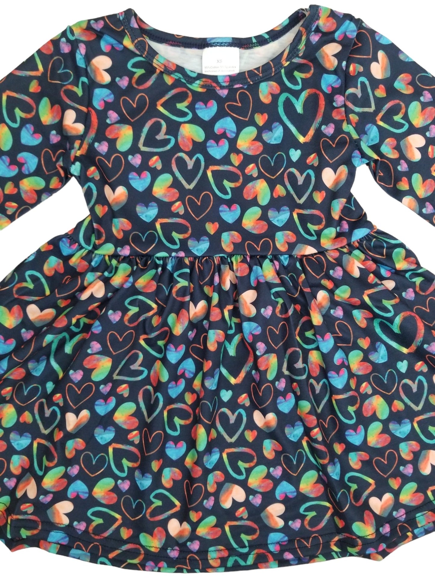 Girls Navy Heart Multicolor Twirl Dress
