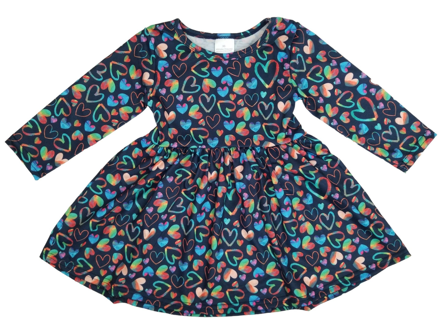 Girls Navy Heart Multicolor Twirl Dress
