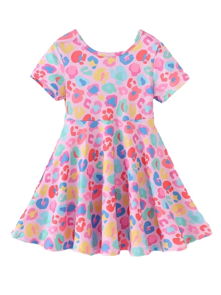 Rainbow Leopard Twirl Dress