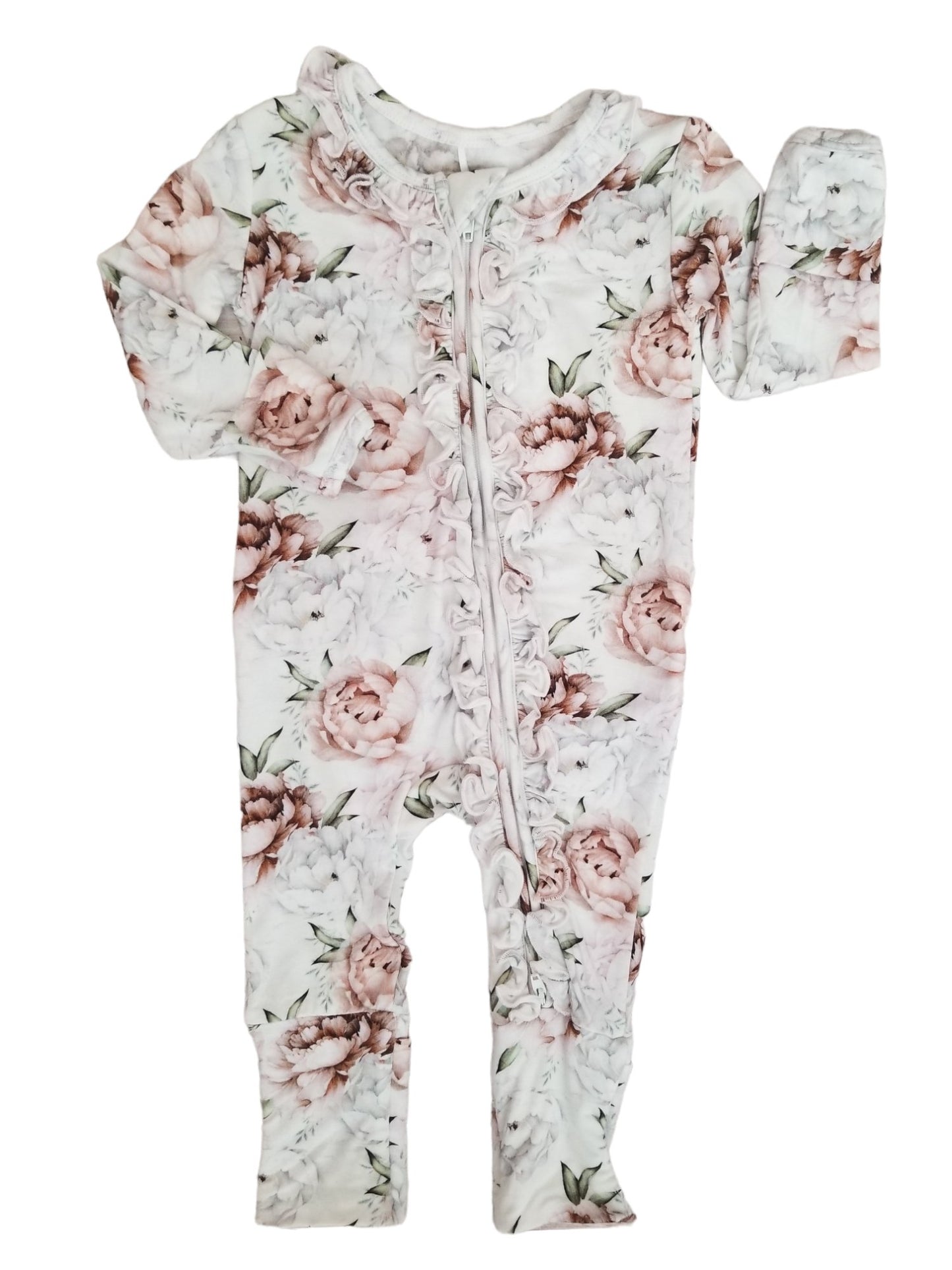 Rockin Royalty Baby Floral Dreams Ruffle Zip Footie