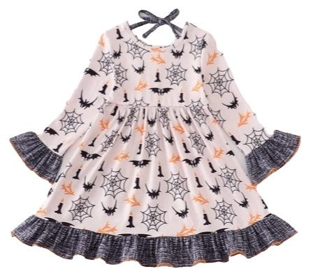 Girls Halloween Bat Applique Ruffle Twirl Dress