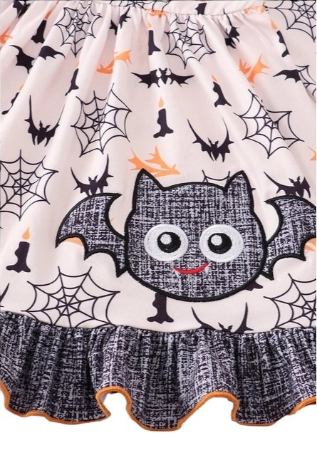 Girls Halloween Bat Applique Ruffle Twirl Dress