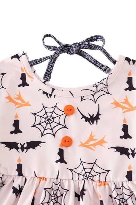 Girls Halloween Bat Applique Ruffle Twirl Dress