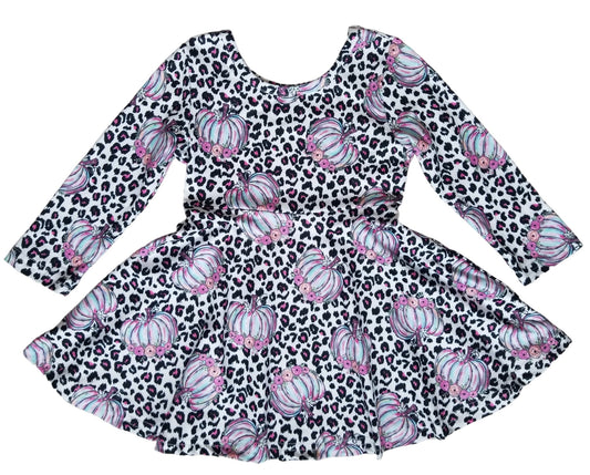 Girls Leopard Pumpkin Twirl Dress