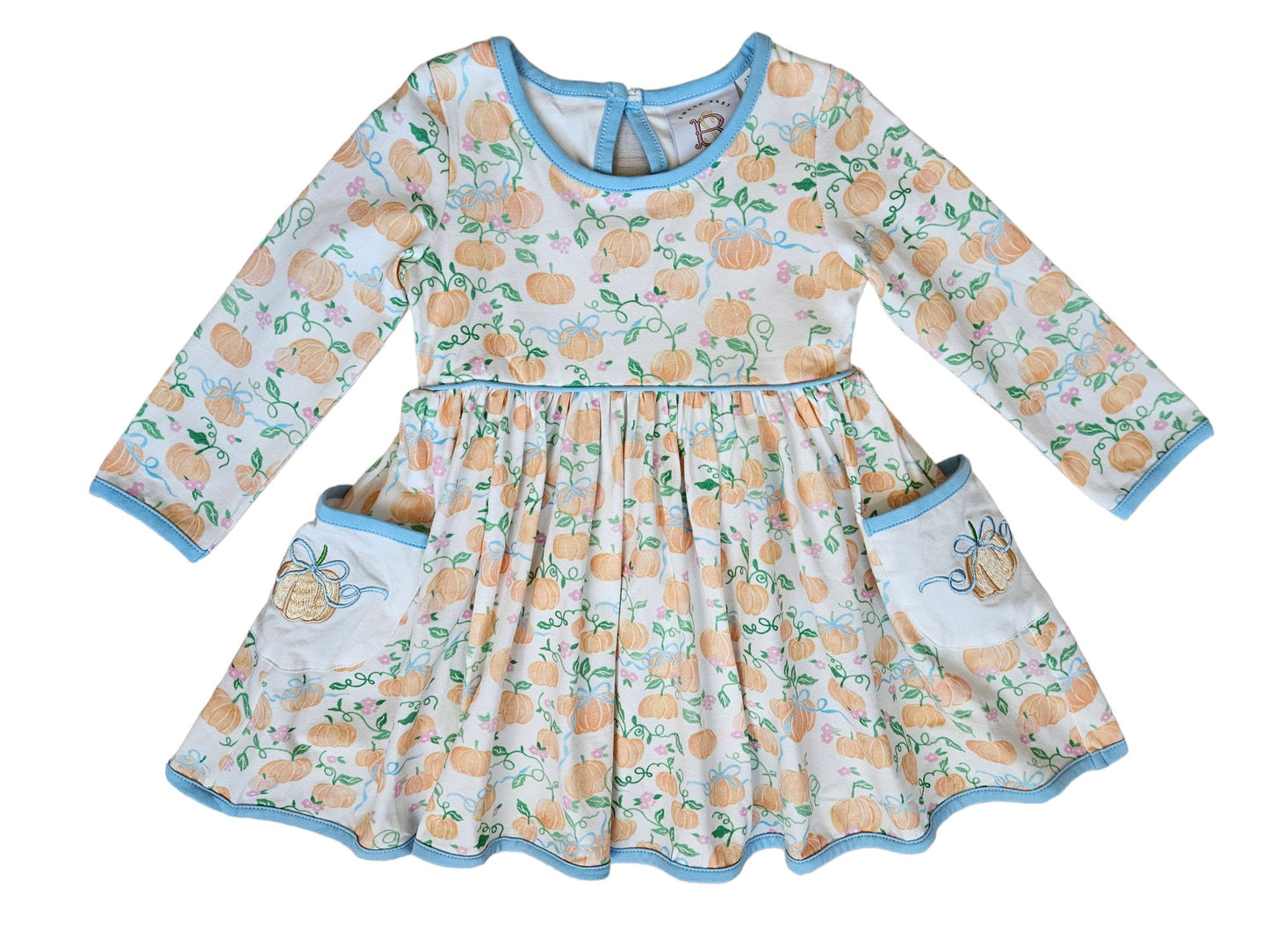 Swoon Baby Fall Bow Pumpkin Embroidery Pocket Dress Style 23-51