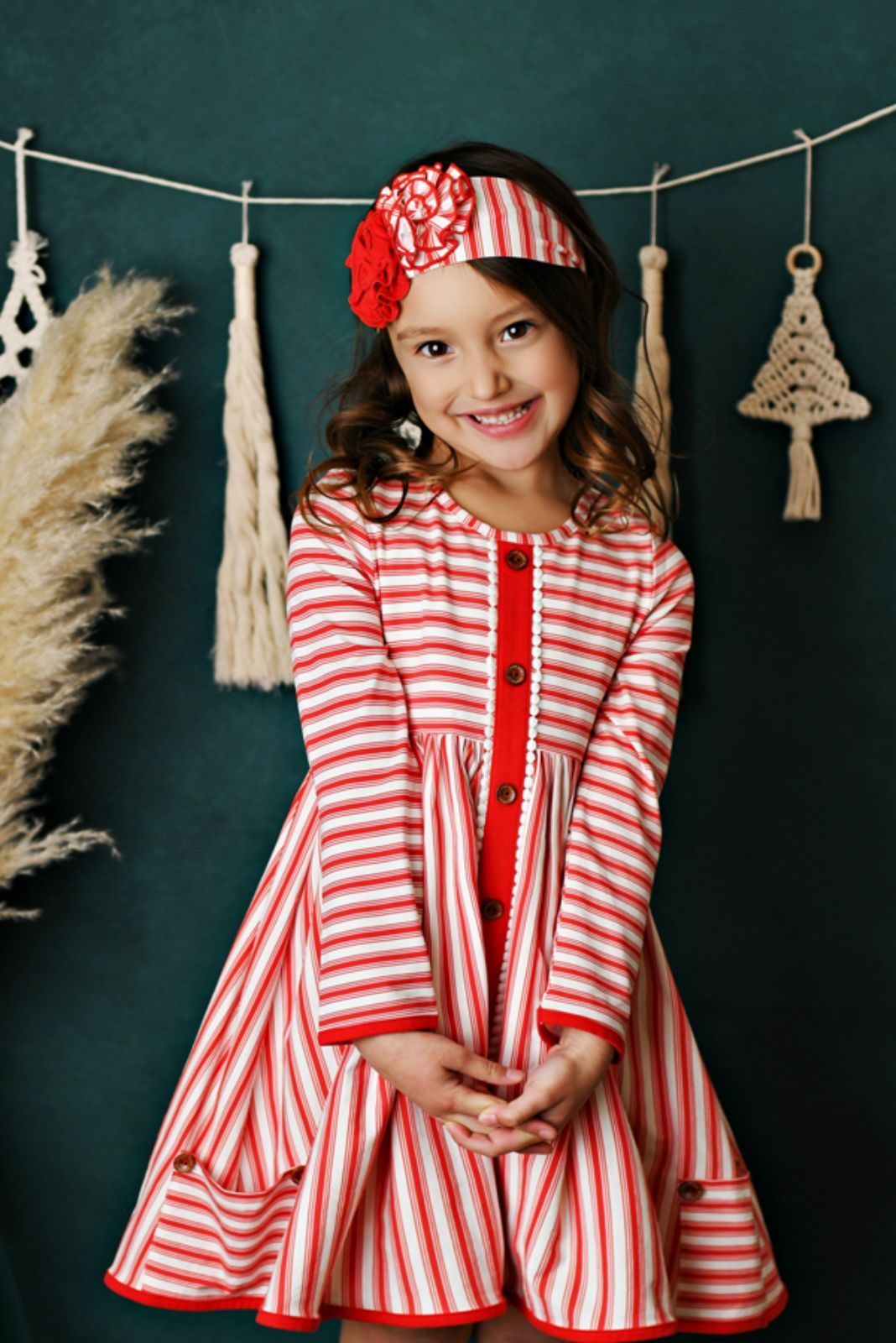 Swoon Baby Winter Floral Prim Stripe Pocket Dress Style 21-61